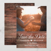 Rustic Cherry Wood White Script Foto Save The Date (Voorkant / Achterkant)
