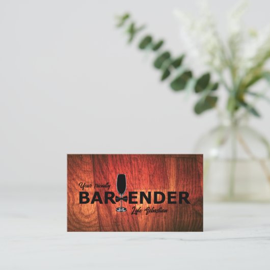 Rustic Cherrywood Événement Bartender Carte de vis (Debout devant)