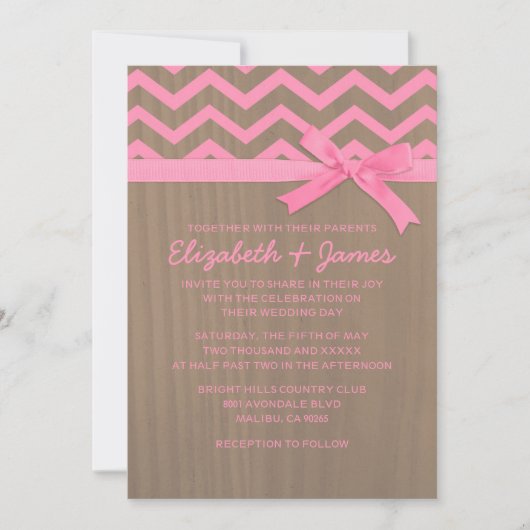 Rustic Chevron Zigzag Wedding Invitations Kaart (Voorkant)