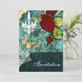 Rustic Chic Aqua  Roos Wedding Kaart (Staand voorkant)
