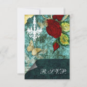 Rustic Chic Aqua Roos Wedding RSVP Kaartje (Voorkant)