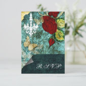 Rustic Chic Aqua Roos Wedding RSVP Kaartje (Staand voorkant)