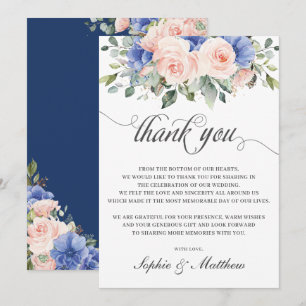 Rustic Chic Blush Blue Floral Rozen Wedding Bridal Bedankkaart