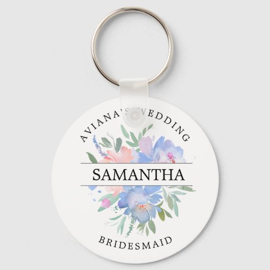 Rustic Chic Blush Pink Blue Floral Sleutelhanger (Voorkant)