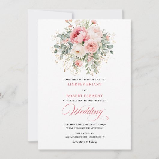 Rustic Chic Blush Roses Wedding Invitation (Devant)