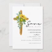 Rustic Chic Boho Sunflower Cross Wedding Save The Date (Voorkant)