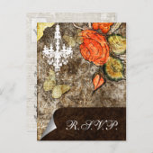 Rustic Chic Brown  Roos Wedding Uitnodiging Briefkaart (Voorkant / Achterkant)
