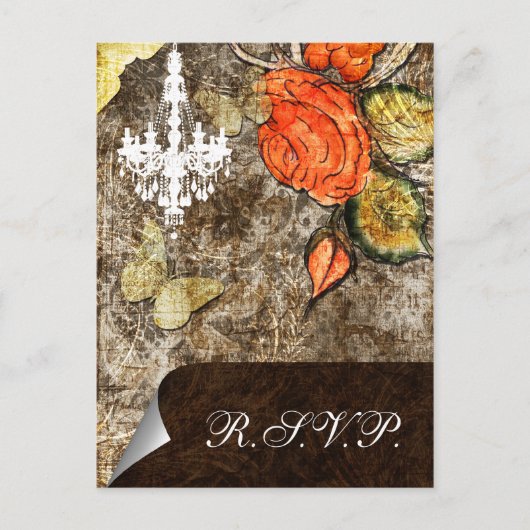 Rustic Chic Brown  Roos Wedding Uitnodiging Briefkaart (Voorkant)