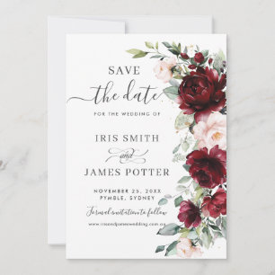 Rustic Chic Burgundy Blush Pink Floral Wedding Save The Date