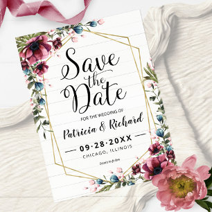 Rustic Chic Burgundy Floral Wedding Save the Date Briefkaart