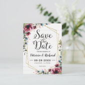 Rustic Chic Burgundy Floral Wedding Save the Date Briefkaart (Staand voorkant)