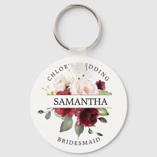 Rustic Chic Burgundy Red Blush Pink gepersonalisee Sleutelhanger (Voorkant)