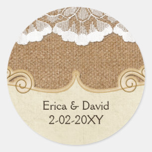 Rustic Chic burlap en lace country bruiloft Ronde Sticker