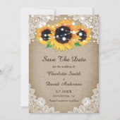 Rustic Chic  Burlap en Lace Sunflower Save The Date (Voorkant)