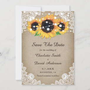 Rustic Chic Burlap en Lace Sunflower Save The Date