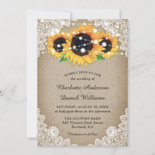Rustic Chic Burlap en Lace Sunflower Wedding Kaart