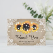 Rustic Chic Burlap Lace Sunflower Wedding Bedankkaart (Staand voorkant)