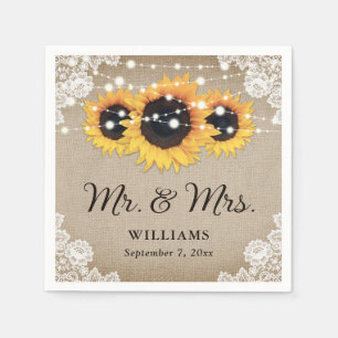 Rustic Chic  Burlap Lace Sunflower Wedding Servet