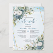 Rustic Chic Dusty Blue Greenery Gold Rehearsal  Kaart (Voorkant)