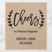 Rustic Chic Faux Kraft Calligrafiet Wedding Wijn Etiket (Enkel label)