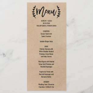 Rustic Chic Faux Kraft Calligraphy Menu Kaart