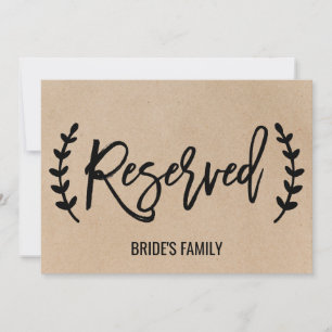 Rustic Chic Faux Kraft Calligraphy "Reserved" Sign Kaart