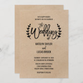 Rustic Chic Faux Kraft Calligraphy Wedding Kaart (Voorkant / Achterkant)