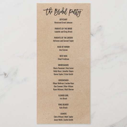 Rustic Chic Faux Kraft Calligraphy Wedding Program Programma (Achterkant)
