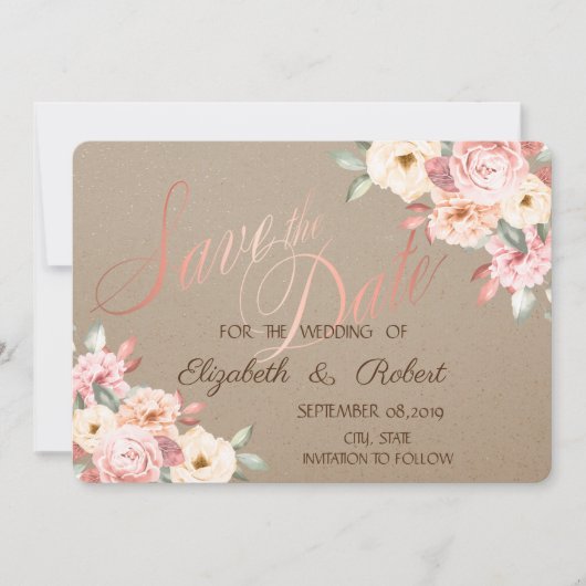 Rustic Chic Floral sla de datum op Save The Date (Voorkant)