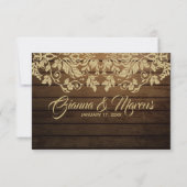 Rustic Chic Gold Damask Response RSVP Kaartje (Achterkant)