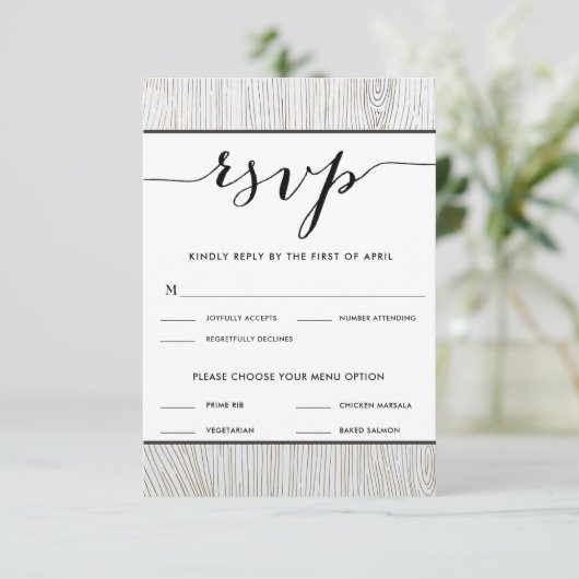 Rustic Chic Gold Wedding RSVP Menu Choix (Debout devant)