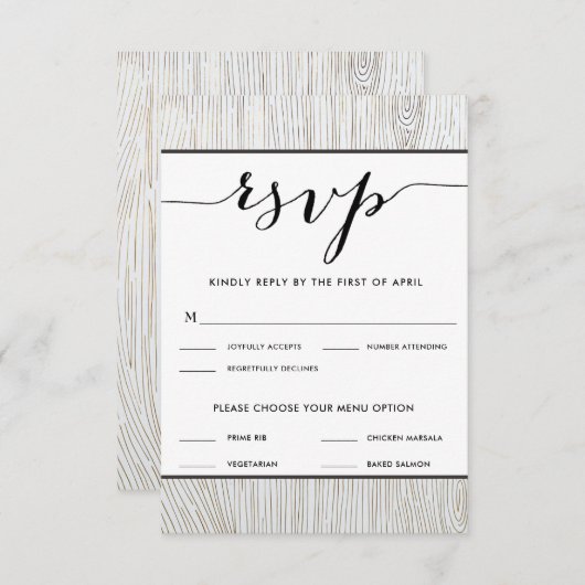Rustic Chic Gold Wedding RSVP Menu Choix (Devant / Derrière)