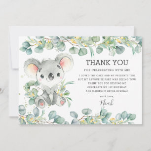 Rustic Chic Greenery Cute Koala 1st Birthday Boy Bedankkaart
