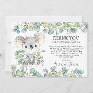 Rustic Chic Greenery Cute Koala Baby shower Boy Bedankkaart