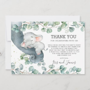 Rustic Chic Greenery Elephant Baby shower Girl Bedankkaart