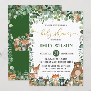 Rustic Chic Greenery Woodland Animals Baby shower Kaart