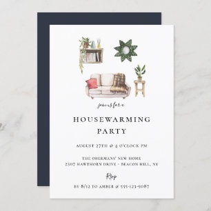 Rustic Chic Illustrated Housewarming Party Kaart