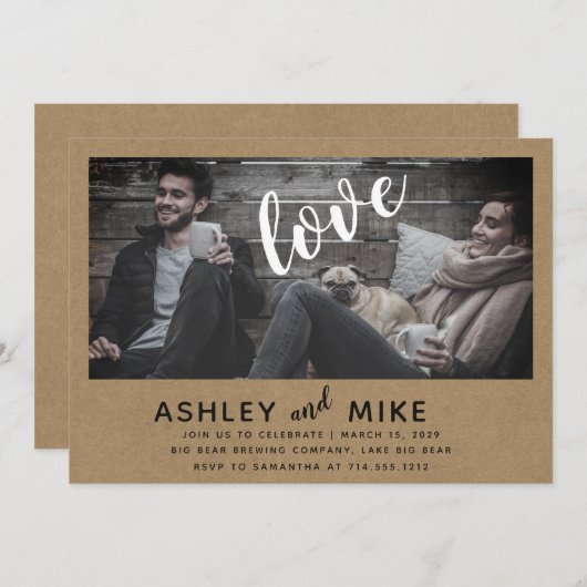 Rustic Chic Kraft Photo Engagement Invitation (Devant / Derrière)
