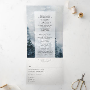 Rustic Chic Lakeside Mountains Wedding Tri-Fold Drieluik Uitnodiging
