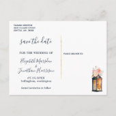 Rustic Chic Lantern Roos Gold Floral Save the Date Aankondigingskaart (Achterkant)
