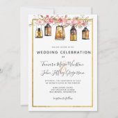 Rustic Chic Lantern Roos Gold Floral Wedding Kaart (Voorkant)