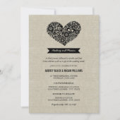 Rustic Chic  Linen Heart Rehearsal Dinner Kaart (Voorkant)