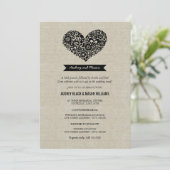 Rustic Chic  Linen Heart Rehearsal Dinner Kaart (Staand voorkant)