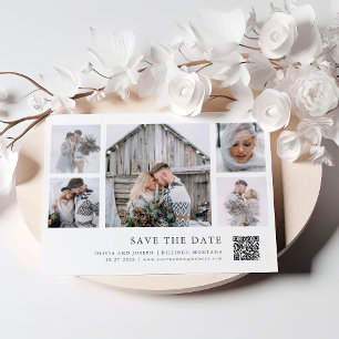 Rustic Chic Multi Photo Grid QR Code Wedding Save The Date