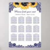Rustic Chic Navy Blue Sunflower Seating Chart 12 Poster (Voorkant)