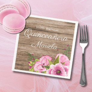 Rustic Chic Pink Poppies Quinceañera Servet