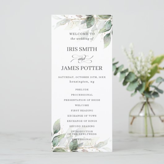 Rustic Chic Sage Greenery Gold Wedding Program Programma (Staand voorkant)