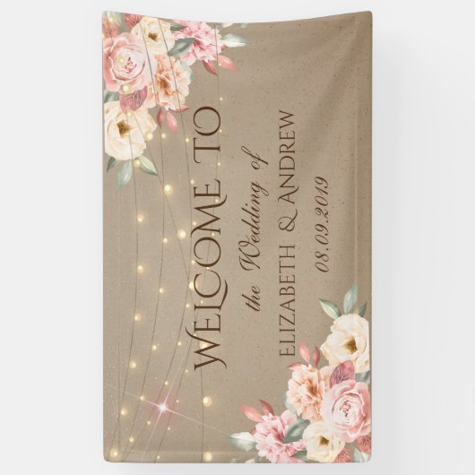 Rustic Chic String Lights Floral Wedding Banner (Verticaal)
