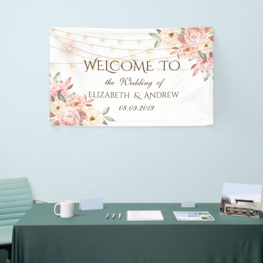 Rustic Chic String Lights Rozen Wedding Banner (Beurs)