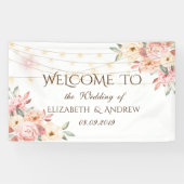 Rustic Chic String Lights Rozen Wedding Banner (Horizontaal)